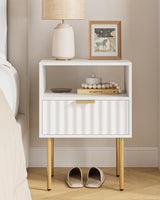AEPOALUA Night Stand,Modern Bedside Table with Drawer and Shelf,White Night Stand with Gold Frame,Small Side Table for Bedroom,Living Room AEPOALUA