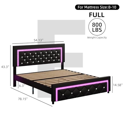 BarnFurin Full Bed Frame with LED Lights, Upholstered Platform Bed with Diamond Tufted Headboard, No Box Spring Needed, Noise Free, Easy Assembly, Black BarnFurin