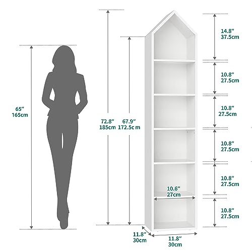 YITAHOME 73" Modern Narrow Bookshelf - 5-Tier Open Bookcase for Small Spaces in White YITAHOME