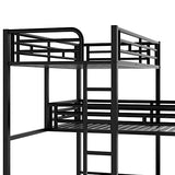 MERITLINE Metal Triple Bunk Bed for Kids, L-Shaped Twin Over Twin & Twin Bunk Bed Frame, 3 in 1 Bed Bunk Beds with Guardrails and Ladders for Teens Adults, Black MERITLINE