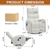Manual Swivel Rocker Recliner Chair for Adults, Overstuffed Glider Recliner for Nursing with Vibration Massage & Heat, Living Room Rocking Recliner 3-Stage backrest, Faux Leather White