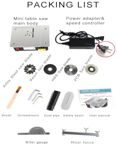 Mini Table Saw, RTOVZON 96W Mini Desktop Electric Saw Cutter 7.1"x5.5", Cut Thickness Adjustable Precision Craft Table Saw with Speed & Angle Adjust 4* Blades, Available for Wood/PCB/Acrylic/ - WoodArtSupply