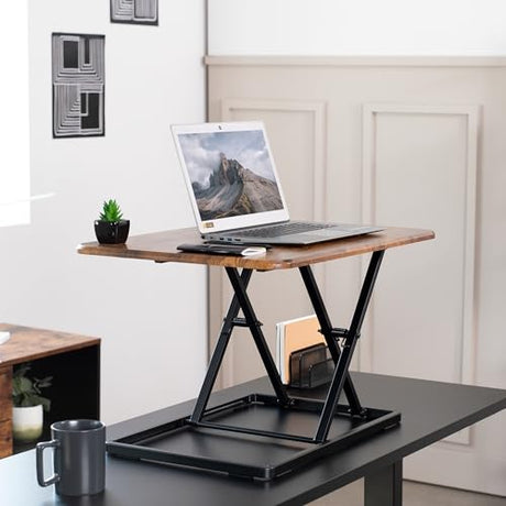 VIVO Ultra-Slim Single Top Height Adjustable Standing Desk Riser, Compact Sit Stand Desktop Converter for Monitor or Laptop, Rustic Vintage Brown, DESK-V001JN VIVO
