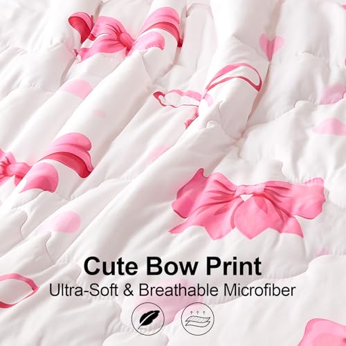Wajade 7 Piece Pink Bow Bedding Set for Girls Kids Twin Size Comforter Set with Sheet and 2 Pillowcases 2 Pillow Shams Cute Girls Bed in a Bag as Birthday Choice Wajade