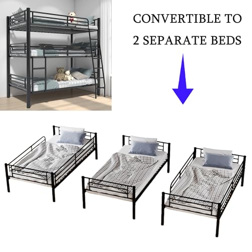 ZVXKLP Heavy Duty Metal Triple Bunk Bed,Triple Twin Bunk Beds for Kids and Adults,Separates Into 3 Beds,Tripple 3 Bed Frame with 2 Ladders & No Box Spring Needed,Weight Capacity: 450 LBS ZVXKLP