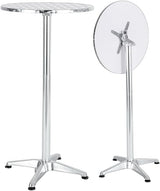 BTEXPERT Aluminum Indoor Outdoor 23.75" Round Restaurant Bar Height 45" Table flip top, Patio Stainless Steel Silver Furniture 25.75" Base BTEXPERT