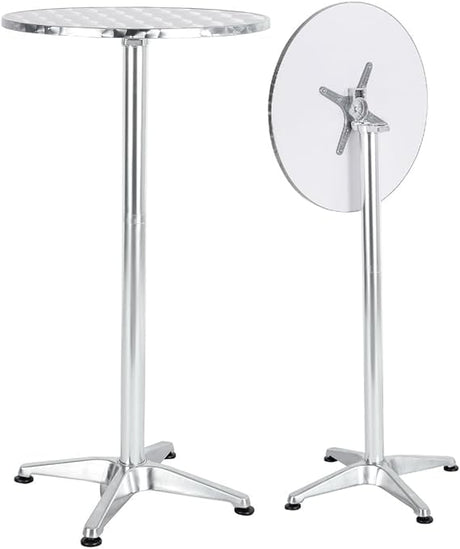 BTEXPERT Aluminum Indoor Outdoor 23.75" Round Restaurant Bar Height 45" Table flip top, Patio Stainless Steel Silver Furniture 25.75" Base BTEXPERT