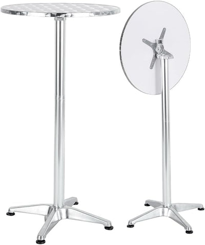 BTEXPERT Aluminum Indoor Outdoor 23.75" Round Restaurant Bar Height 45" Table flip top, Patio Stainless Steel Silver Furniture 25.75" Base
