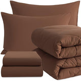 NTBAY Twin Comforter Set with Sheets, 5 Pieces Soft and Breathable Twin Bedding Set, Twin Bed in a Bag, Down Alternative Comforter Set Solid Color All Season, Kids Bedding Set, Brown NTBAY
