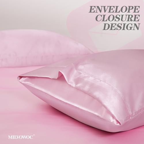 MILVOWOC 6 Pcs Blush Pink Satin Duvet Cover Full/Queen Size Set, Silky Bed Duvet Cover Ultra Soft Comforter Cover, 1 Satin Duvet Cover, 1 Body Pillowcase, 4 Pillow Cases (No Comforter) MILVOWOC