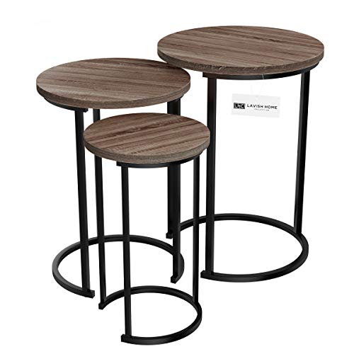 Nesting Tables - Set of 3 Round Side Tables for Living Room, Bedroom, or Home Office - Woodgrain-Look End Table Set - Modern Living Room Furniture by Lavish Home (Gray/Brown) Lavish Home