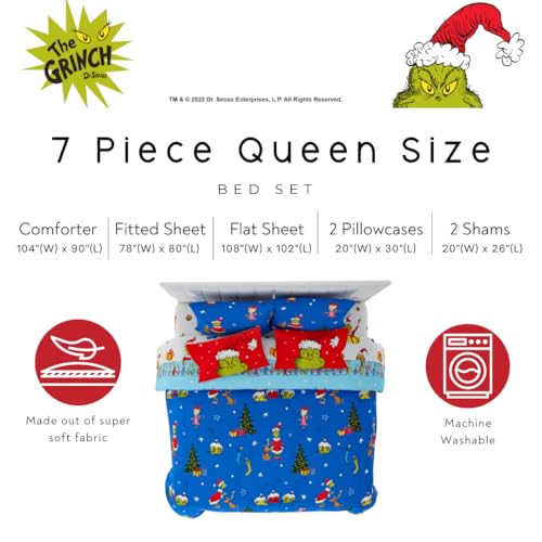 Grinch by Dr. Seuss Holiday & Christmas Bedding Super Soft Comforter and Sheet Set with Sham, 7 Piece King Size (Official Dr. Seuss Product) by Franco Franco