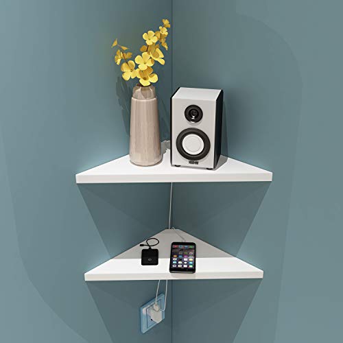 evron Corner Mounting Shelf,Easy to Install Wall Corner Shelf,Wood Immitation with Hole Pattern,Set of 2 evron