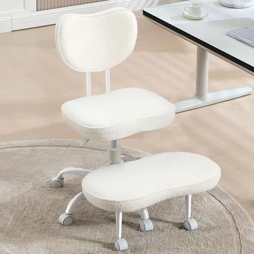 Fizzin Cross Legged Office Chair, Criss Cross Chair with Wheels Height Adjustable Seat for ADHD 360° Swivel Meditation Chair Chic Home Office Furniture (White-New) Fizzin