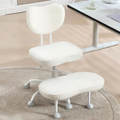 Fizzin Cross Legged Office Chair, Criss Cross Chair with Wheels Height Adjustable Seat for ADHD 360° Swivel Meditation Chair Chic Home Office Furniture (White-New)