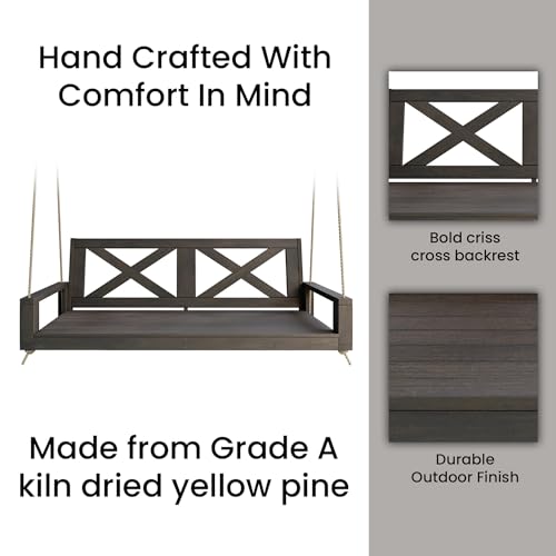 Malvern Twin Wood Porch Swing Bed in Dark Walnut Stain, Amish Handcrafted Daybed Style Swing Amish Casual