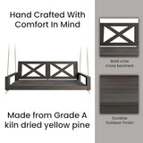 Malvern Twin Wood Porch Swing Bed in Dark Walnut Stain, Amish Handcrafted Daybed Style Swing Amish Casual