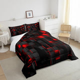 Feelyou Red and Black Bedding Set Queen Size Light Geometric Comforter Set for Kids Boys Girls Decor Comforter Modern Duvet Set Feelyou