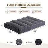NLDD 10" Futon Mattress Queen Size, Ultra Thick Futons Sofa Couch Bed Sleeper Sofa Bed, Versatile Floor Futons Japanese Floor Mattress for Adults, Grey (Frame Not Included) NLDD