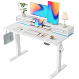Agilestic 48 Inch Electric Standing Desk with Drawers, Adjustable Desk with Storage Shelf, Stand Up Home Office Computer Table, Splice Board, White Agilestic
