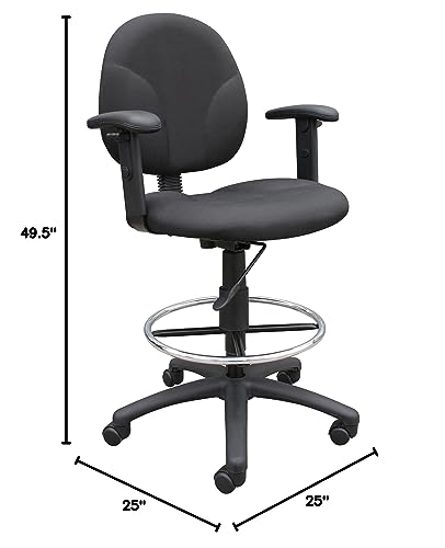 Boss Office Products B1691-BK Stand Up Fabric Drafting Stool with Adjustable Arms in Black Boss Office Products