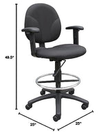 Boss Office Products B1691-BK Stand Up Fabric Drafting Stool with Adjustable Arms in Black Boss Office Products