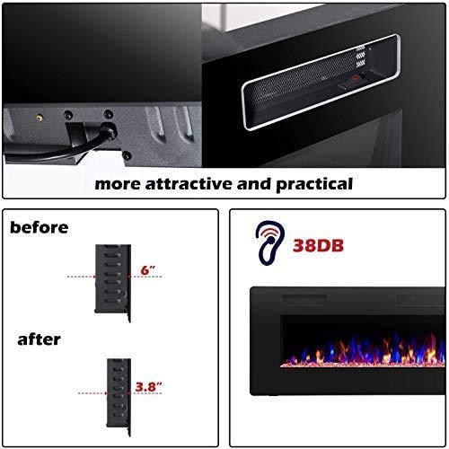 R.W.FLAME 42IN Recessed and Wall Mounted, The Thinnest Fireplace, Low Noise, Fit for 2 x 6 and 2 x 4 Stud, Remote Control with Timer, Touch Screen, Adjustable Flame Color and Speed R.W.FLAME