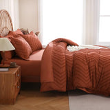 Sheet&Joy Twin Comforter Set with Sheets Burnt Orange - 5 Pieces Boho Tufted Shabby Chic Bed in a Bag, Fluffy Soft Farmhouse Bed Set for All Seasons Sheet&Joy