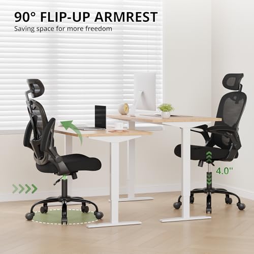 Office Chair Ergonomic Desk Chair, 330LBS Capacity, High Back Computer Chair with Lumbar Support, Flip-up Armrests Swivel Task Chairs for Long Hours Work Synorla