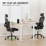 Office Chair Ergonomic Desk Chair, 330LBS Capacity, High Back Computer Chair with Lumbar Support, Flip-up Armrests Swivel Task Chairs for Long Hours Work Synorla