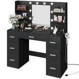 YESHOMY Vanity Desk with Mirror, Power Outlet and 10 Lights, Makeup Table with 7 Drawers, 3 Color Modes Available for Bedroom, Pure Black YESHOMY