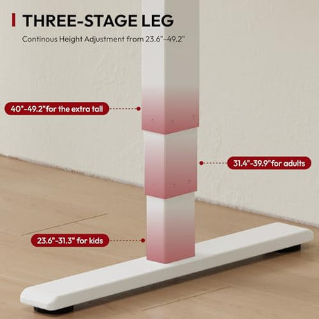 48 Inch Bamboo Electric Standing Desk, 3 Stage Dual Motor Height Adjustable Desk, Stable and Durable Sit to Stand Home Office Desk (White Frame/ 48” x 24” Natural Bamboo Top) SANODESK