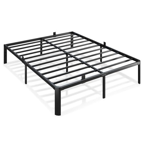 Metal Bed Frame Queen Size, 14 Inch 3500 lbs Heavy Duty Platform Bed Frames Steel Slats Noise Free No Box Spring Needed, Easy Assemble Sturdy Bedframe with Storage and Mattress Retainers BOLTRISE