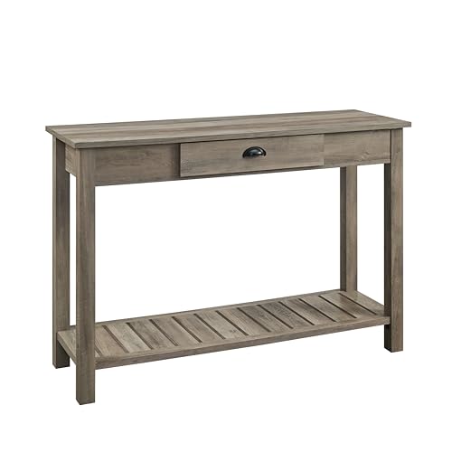 Walker Edison Rustic Wood Farmhouse Entryway Accent Table with Storage Drawer Entry Table Living Room End Table, 48 Inch, 32" H x 48" L x 16" W, Grey - WoodArtSupply