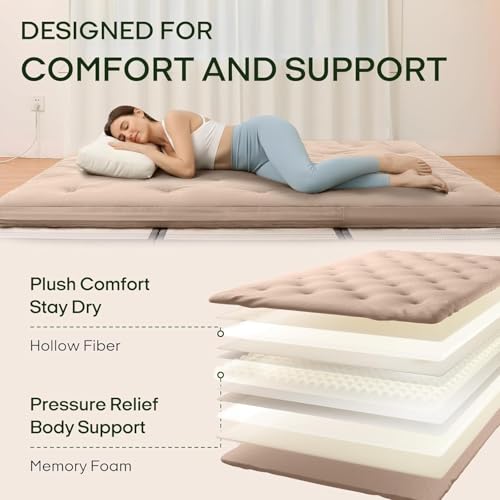 ZonLi Japanese Floor Futon Mattress 4" Thicken Tatami Mat Sleeping Pad 100% High Density Foam Foldable Dormitory Pad Tatami Mattress,for Floor Lounger Adult Pillow Bed Queen Size ZonLi