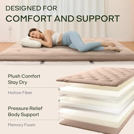 ZonLi Japanese Floor Futon Mattress 4" Thicken Tatami Mat Sleeping Pad 100% High Density Foam Foldable Dormitory Pad Tatami Mattress,for Floor Lounger Adult Pillow Bed Queen Size ZonLi
