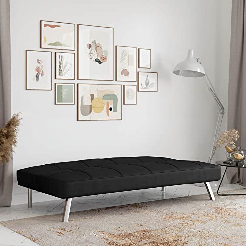 Serta® Rane Futon Sofa Bed 66.1", 3-in-1 Convertible Couch Sleeper for Small Spaces, Tufted Back, Twin Size Guest Bed, Black Woven Fabric Serta