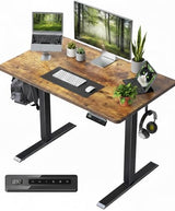 CubiCubi 32 x 20 Inches Small One-Piece Standing Desk, Adjustable Height Electric Computer Sit Stand up Home Office Workstation, with 4 Memory Presets, Headphone Hook, Vintage CubiCubi