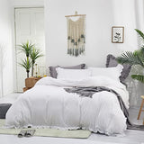 CLOTHKNOW White Ruffles Queen Comforter Set Farmhouse Bedding Comforter Sets Shabby Chic Comforter Soft Comforter with 2 x Pillow Cases CLOTHKNOW