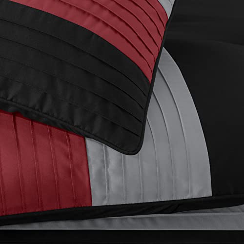 Chezmoi Collection Loft 8-Piece Luxury Striped Comforter Set (King, Red/Black/Gray) Chezmoi Collection