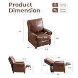 Pushback Recliner Chair with Massage and Heating, Breathable Leather Recliner Chair with Overstuffed Backrest and Rivet Decoration, Single Sofa Accent Chair for Living Room, Light Brown