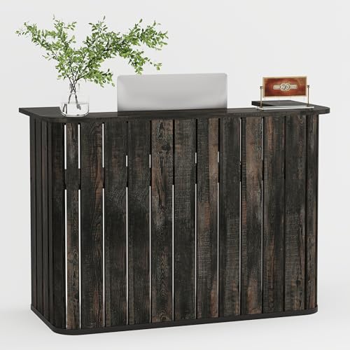 Tribesigns 63-Inch Reception Desk with Counter, Modern U-Shaped Front Desk with Private Panel, Retail Checkout Counter Table for Lobby, Salon, Reception Room, Office, Dark Grey Tribesigns