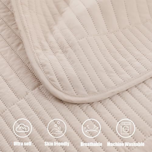 Whale Flotilla Ultra Soft King Quilt Bedding Set, Lightweight Microfiber Brich Beige Quilts Bedspreads Oversized, 3 Piece Ultrasonic Geometric Coverlet Bed Cover for All Seasons Whale Flotilla
