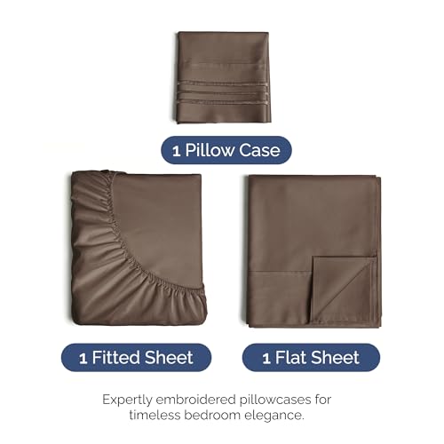 Twin Size 3 Piece Sheet Set - Comfy Breathable & Cooling Bed Sheets Set - Hotel Luxury Bedding for Women, Men, Kids, Teens, Boys & Girls - Deep Pockets, Ultra-Soft and Wrinkle Free - Oeko-Tex - Brown CGK Unlimited
