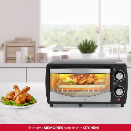 Holstein Housewares 4 Slice Countertop Toaster Oven with 60 Minute Timer Includes Pan and Wire Rack, Perfect for Baking, Broiling, and Toasting Compact Design in Sleek Black for Convenient Kitchen Use Holstein Housewares