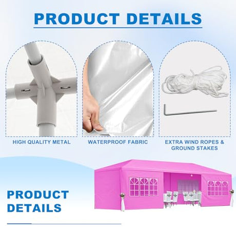 10x30ft Ez Pop up Canopy Tent with 8 sidewalls Easy Up Commercial Outdoor Canopy Wedding Party Tents for Parties All Season Wind & Waterproof Gazebo with Roller Bag (Pink, 10x30') AYJOIR