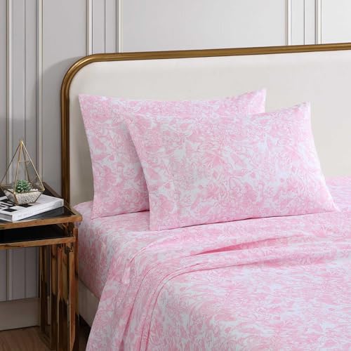 Betsey Johnson - Twin Size Sheet Set, Ultra-Soft Bedding with Smooth & Silky Feel, Deep Pockets, Bed Sheets with Matching Fitted Sheet & Pillowcases (Fairytale Floral Pink) Betsey Johnson