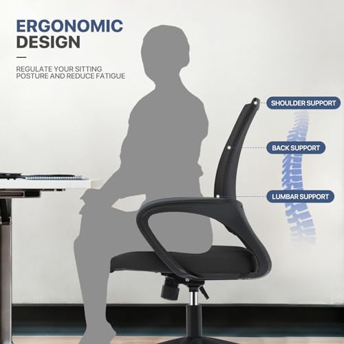 MoNiBloom Mesh Office Chair, Ergonomic Computer Chair for Adults, Rolling Swivel Mid-Back Desk Chair with Lumbar Support, Comfy Armrest for Home Office, Gaming, Black MoNiBloom