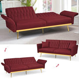 ACMEASE 70” Velvet Futon Sofa Bed with 2 Pillows and Adjustable Armrests, Convertible Sleeper Bed W/Adjustable Backrests, Modern Loveseat for Living Room, Bedroom, Red ACMEASE