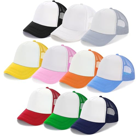 Ultrafun 10 Pack Trucker Hat Mesh Sublimation Blank Hats Adjustable Baseball Caps Hats for Men Women (Multicolor) Ultrafun